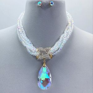 Crystal Necklace Set with Earring, AB Crystal Set Women, Wedding Church Jewelry